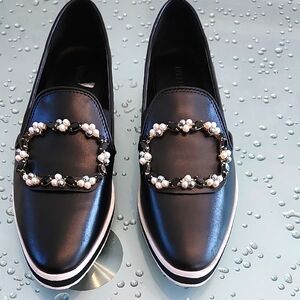 Karl Lagerfeld Elegant Black Loafers with Pearl Embellishments